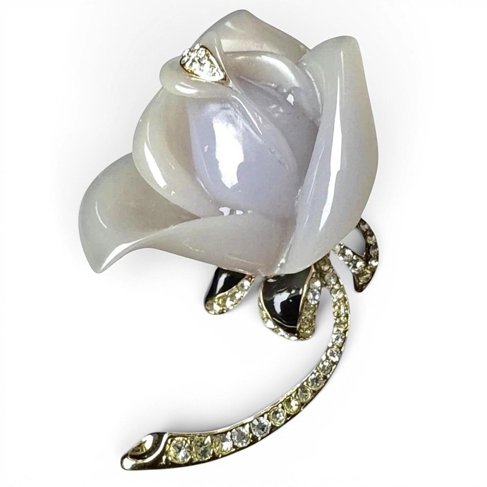 KJL Kenneth Jay Lane Lavender Lucite Rose Brooch Rhinestone Statement Pin